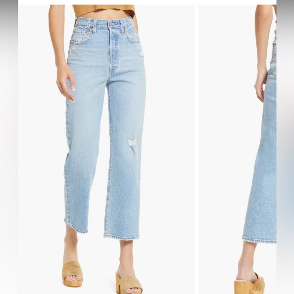 LEVI'S Ribcage Ripped High Waist Ankle Straight Leg Jeans Size 26